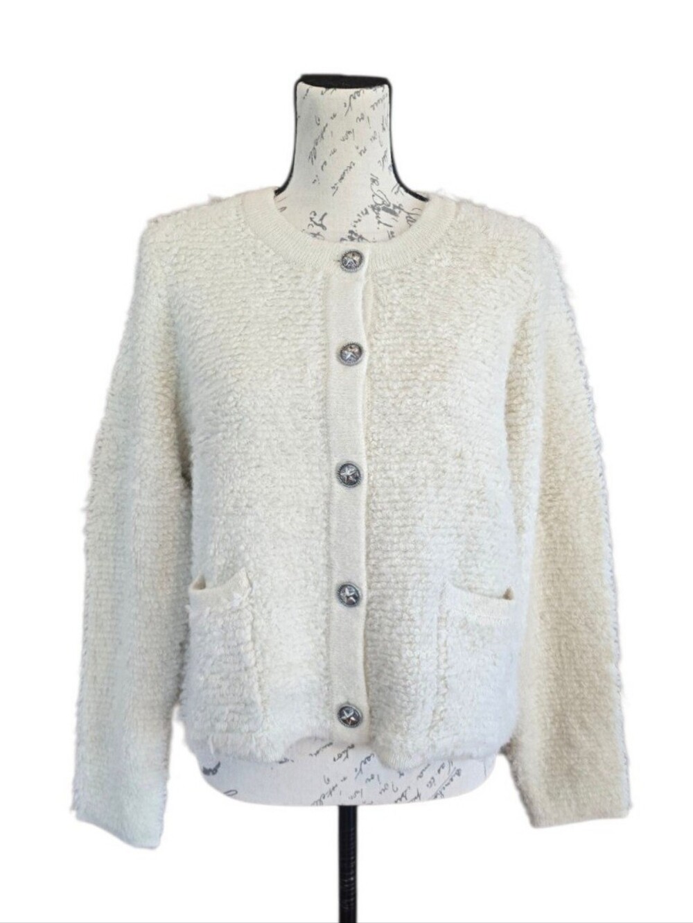 Lucky Brand Sweater Lady Ivory Cropped Button Cardigan L
